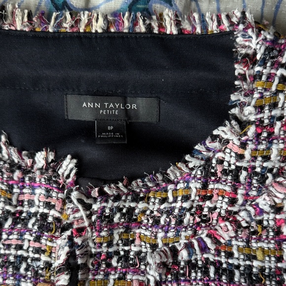 Ann Taylor Pink Multi Tweed Fringe-Trim Blazer - Picture 3 of 4